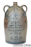Hamilton & Jones, 5 Gal. HAMILTON & JONES / GREENSBORO, PA Double-Handled Stoneware Jug w/ Freehand Decoration