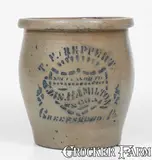 T.F. Reppert, T. F. REPPERT / SUCCESSOR TO JAS. HAMILTON & CO. / GREENSBORO, PA Stoneware Jar w/ Stenciled Shield