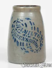 J. HAMILTON & CO. / GREENSBORO, PA Stoneware Canning Jar by J. Hamilton & Co., circa 1875, Stoneware, sold Apr 2024