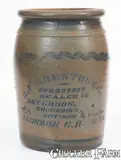 H.F. Armstrong, H.F. ARMSTRONG / DEALER IN DRY GOODS, GROCERIES, NOTIONS & C., Jackson Courthouse, WV Stoneware Jar, circa 1880, Stoneware