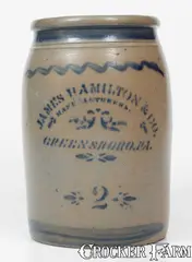 James Hamilton & Co., 2 Gal. JAMES HAMILTON & CO. / GREENSBORO, PA Stoneware Jar, c1875, c1875, Stoneware