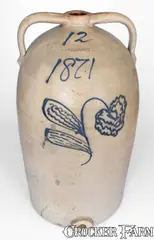 Rare W. J. & E. H. SCHROP / MIDDLEBURY, OH 12 Gal. Stoneware Water Cooler, Dated 1871 by W. J. & E. H. Schrop, 1871, Stoneware, sold Apr 2024