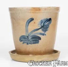 J. Stadden, Very Rare J. STADDEN / SUMMIT CO., Ohio Stoneware Flowerpot w/ Floral Decoration, mid 19th century, Stoneware
