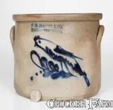 F. B. Norton & Co, F. B. NORTON & CO. / WORCESTER, MASS. Stoneware Crock w/ Cobalt Parrot Decoration