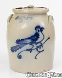 J. Norton & Co., J. NORTON & CO. / BENNINGTON, VT Lidded Stoneware Jar w/ Cobalt Bird Decoration