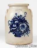 J. & E. NORTON / BENNINGTON, VT Stoneware Jar w/ Slip-Trailed Floral Basket Decoration by J. & E. Norton, circa 1855, Stoneware, sold Apr 2024