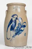 F. B. Norton & Co, F. B. NORTON & CO. / WORCESTER, MASS. Stoneware Churn w/ Large Parrot Decoration