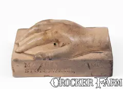 N.A. White, Very Rare N.A. WHITE / UTICA, NY Salt-Glazed Stoneware Hand Paperweight, circa 1880, Salt-glazed stoneware