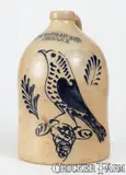 W.H. FARRAR & CO. / GEDDES, NY Stoneware Jug w/ Elaborate Bird Motif by W.H. Farrar & Co., circa 1860, Stoneware, sold Apr 2024