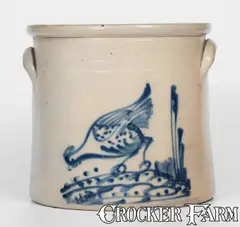 Riedinger & Caire, RIEDINGER & CAIRE / POUGHKEEPSIE, New York Stoneware Crock w/ Pecking Chicken Decoration, circa 1870, Stoneware
