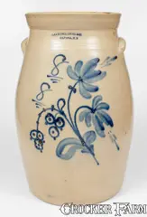 A.O. Whittemore, Fine 8 Gal. A. O. WHITTEMORE / HAVANA, NY Stoneware Churn w/ Elaborate Floral Decoration, circa 1870, Stoneware