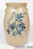A.O. Whittemore, Fine 8 Gal. A. O. WHITTEMORE / HAVANA, NY Stoneware Churn w/ Elaborate Floral Decoration, circa 1870, Stoneware