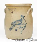 Ottman & Co., 2 Gal. HAXSTUN, OTTMAN & CO. / FORT EDWARD, NY Stoneware Jar w/ Bird Decoration, circa 1875, Stoneware