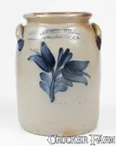 COWDEN & WILCOX / HARRISBURG, PA Stoneware Jar w/ Unusual Tulip Decoration by Cowden & Wilcox, circa 1865, Stoneware, sold Apr 2024
