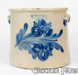 4 Gal. COWDEN & WILCOX / HARRISBURG, PA Stoneware Crock w/ Elaborate Floral Decoration by Cowden & Wilcox, circa 1865, Stoneware, sold Apr 2024