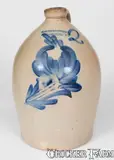 2 Gal. COWDEN & WILCOX / HARRISBURG, PA Stoneware Jug w/ Floral Decoration by Cowden & Wilcox, circa 1865, Stoneware, sold Apr 2024