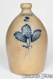 John Burger, JOHN BURGER / ROCHESTER Stoneware Jug w/ Slip-Trailed Leaves Decoration, circa 1860, Stoneware