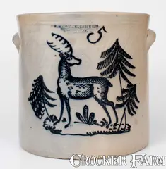 F. Stetzenmeyer, Exceedingly Rare and Important F. STETZENMEYER / ROCHESTER, NY Stoneware Crock w/ Elaborate Deer Scene, circa 1855, Stoneware