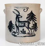 F. Stetzenmeyer, Exceedingly Rare and Important F. STETZENMEYER / ROCHESTER, NY Stoneware Crock w/ Elaborate Deer Scene, circa 1855, Stoneware