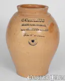 C. Crolius, Rare C. CROLIUS / MANUFACTURER / MANHATTAN-WELLS / NEW-YORK Stoneware Jar w/ Impressed Floral Motifs, early 19th century, Stoneware