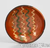 David Smith, Scarce Small-Sized W. SMITH / WOMMELSDORF Redware Plate w/ Two-Color Slip Decoration