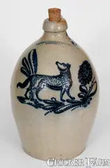 F. Stetzenmeyer, Exceedingly Rare and Important F. STETZENMEYER / ROCHESTER, NY Stoneware Jug w/ Elaborate Fox Decoration, circa 1855, Stoneware