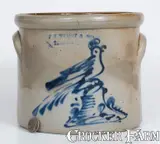 F. T. Wright & Son, Scarce F. T. WRIGHT & SON / TAUNTON, MASS. Stoneware Crock w/ Bird-on-Stump Decoration, circa 1875, Stoneware