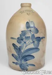 W.E. WELDING / BRANTFORD, ONT. Stoneware Jug w/ Floral Decoration by W.E. Welding, circa 1870, Stoneware, sold Nov 2023
