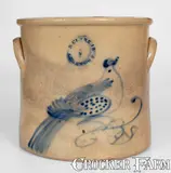 N Clark Jr, 3 Gal. N. CLARK JR. / ATHENS, NY Stoneware Bird Crock, circa 1860, Stoneware