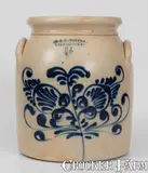 J. & E. NORTON / BENNINGTON, VT Stoneware Jar w/ Slip-Trailed Floral Decoration by J. & E. Norton, circa 1855, Stoneware, sold Nov 2023
