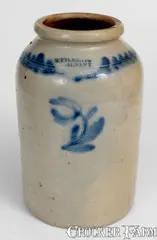M. Tyler & Co., M. TYLER & CO. / ALBANY Stoneware Jar w/ Floral Decoration, circa 1825, Stoneware