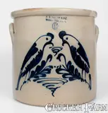 F. B. Norton & Co, Outstanding 6 Gal. F. B. NORTON & CO. / WORCESTER, MASS. Stoneware Crock w/ Double Parrot Design