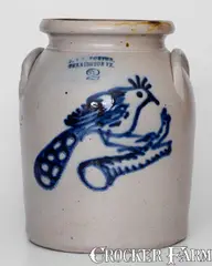 J. & E. Norton, Very Rare and Fine J. & E. NORTON / BENNINGTON, VT Stoneware Jar w/ Elaborate Peacock on Branch, circa 1855, Stoneware