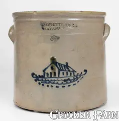 A.O. Whittemore, A. O. WHITTEMORE / HAVANA, NY Stoneware Crock w/ House Decoration, circa 1870, Stoneware
