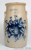 E & L P Norton, 5 Gal. E. & L. P. NORTON / BENNINGTON, VT Stoneware Churn w/ Elaborate Floral Decoration