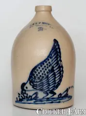 E & L P Norton, Exceptional E. & L. P. NORTON / BENNINGTON, VT Stoneware Jug w/ Elaborate Pecking Chicken, circa 1860, Stoneware
