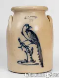 2 Gal. J. & E. NORTON / BENNINGTON, VT Stoneware Jar w/ Pheasant Decoration by J. & E. Norton, circa 1855, Stoneware, sold Nov 2023