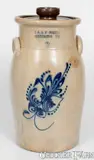 E & L P Norton, 3 Gal. E. & L. P. NORTON / BENNINGTON, VT Stoneware Churn w/ Floral Decoration
