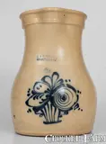 Scarce J. & E. NORTON / BENNINGTON, VT Stoneware Pitcher w/ Flowering Urn Design by J. & E. Norton, circa 1855, Stoneware, sold Nov 2023