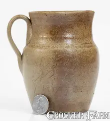 M. Loy, Extremely Rare Small-Sized Stoneware Pitcher: "M. Loy / NC / 1879" (Mebane Loy, Chatham County, NC), 1879, Stoneware