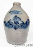 Exceptional COWDEN & WILCOX / HARRISBURG, PA Stoneware Jug w/ Unusual Floral Decoration by Cowden & Wilcox, circa 1865, Stoneware, sold Nov 2023