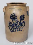 Rare COWDEN & WILCOX / HARRISBURG, PAStoneware Jug w/ Slip-Trailed Decoration by Cowden & Wilcox, circa 1865, Stoneware, sold Nov 2023