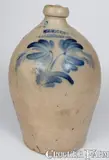 Wm. Moyer, 2 Gal. WM. MOYER / HARRISBURG, PA Stoneware Jug w/ Floral Decoration, circa 1858-1861, Stoneware