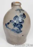 2 Gal. COWDEN & WILCOX / HARRISBURG, PA Stoneware Jug w/ Cobalt Floral Decoration by Cowden & Wilcox, circa 1865, Stoneware, sold Nov 2023