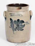 1 Gal. COWDEN & WILCOX / HARRISBURG, PA Stoneware Jar by Cowden & Wilcox, circa 1865, Stoneware, sold Nov 2023