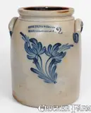 2 Gal. COWDEN & WILCOX / HARRISBURG, PA Stoneware Jar w/ Floral Decoration by Cowden & Wilcox, circa 1865, Stoneware, sold Nov 2023