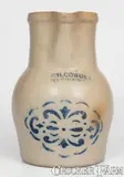 F.H. Cowden, F.H. COWDEN / HARRISBURG Stoneware Pitcher w/ Stenciled Cobalt Design, circa 1880, Stoneware
