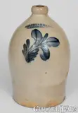 1 Gal. COWDEN & WILCOX / HARRISBURG, PA Stoneware Jug w/ Bold Cobalt Floral Decoration by Cowden & Wilcox, circa 1865, Stoneware, sold Nov 2023