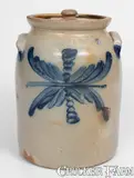 2 Gal. COWDEN & WILCOX / HARRISBURG, PA Stoneware Lidded Jar by Cowden & Wilcox, circa 1865, Stoneware, sold Nov 2023