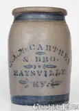 & Bro, Fine G. A. McCARTHEY & BRO. / MAYSVILLE, KY Stoneware Jar, circa 1875, Stoneware
